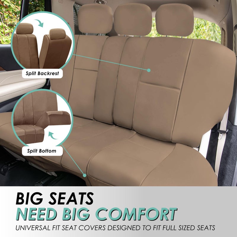 FH Group Back Seat Faux Leather Car Seat Cover - Universal Fit, Rear Seat Covers for Cars with Rear Split Bench, Car Seat Protector for SUV, Sedan, Van, Tan - Image 3